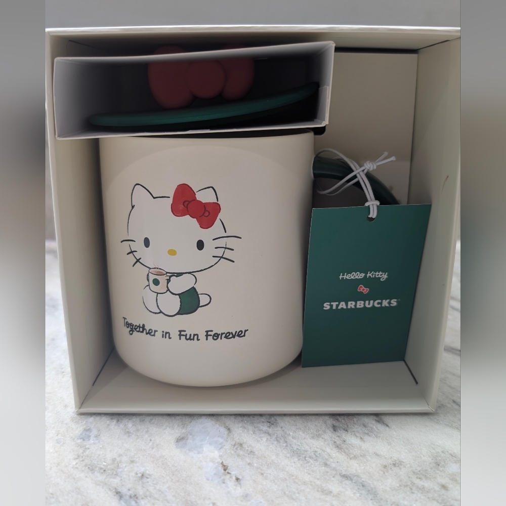 Starbucks X Hello Kitty 2025 Collaboration 16 OZ Ceramic Mug with HK Bow Lid NWT